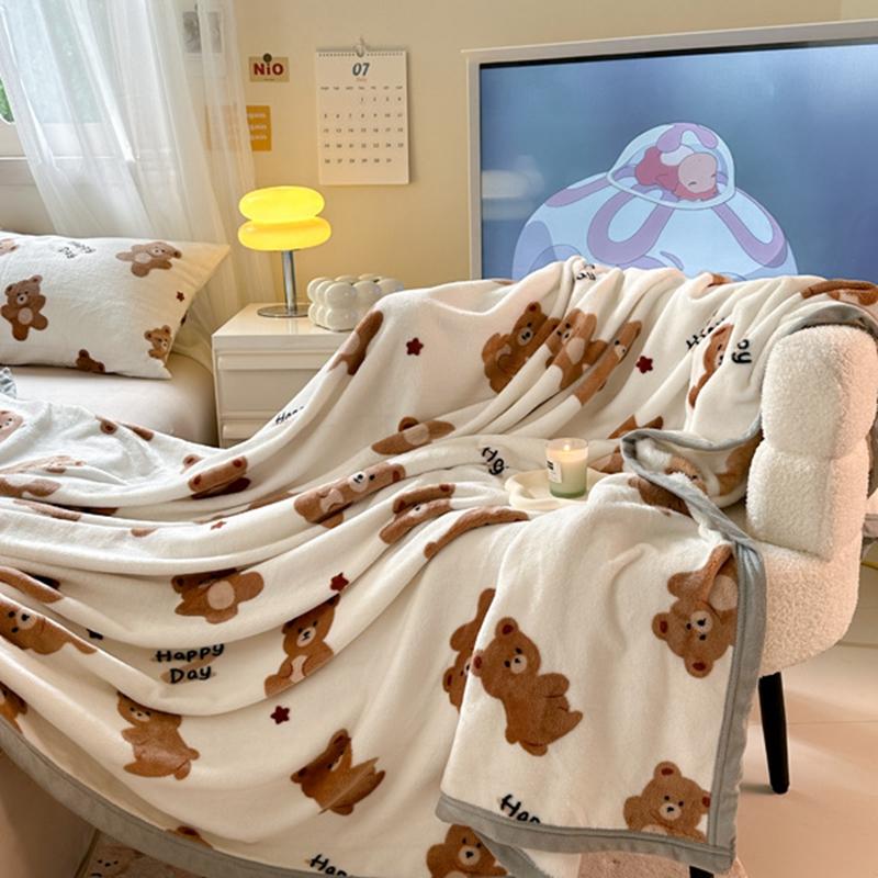 Velvet Blanket Skin-friendly Plaid Soft Bed Linen Cartoon Style Blankets Adults Kids Bedsheet Manta (No Pillowcase)