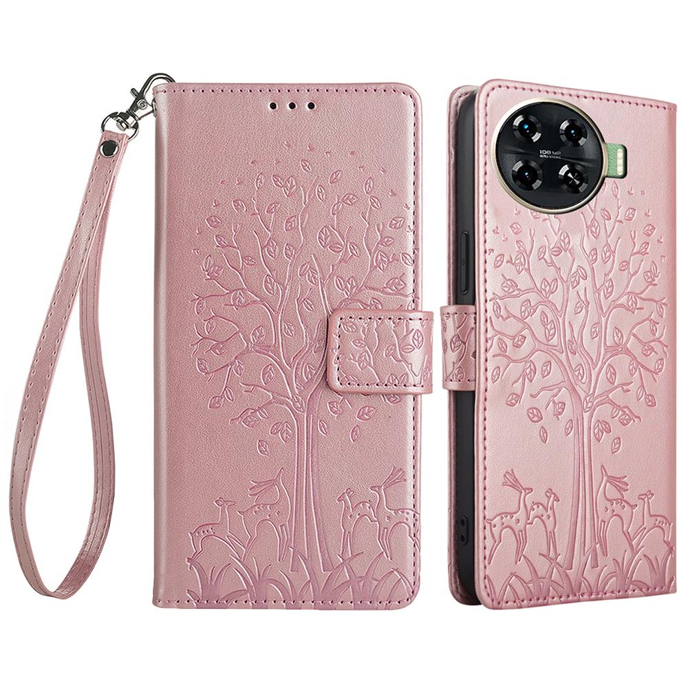 

For TECNO Spark 20 Pro+ Case Tree Imprinted Wallet Stand Leather Phone Cover Rose Gold