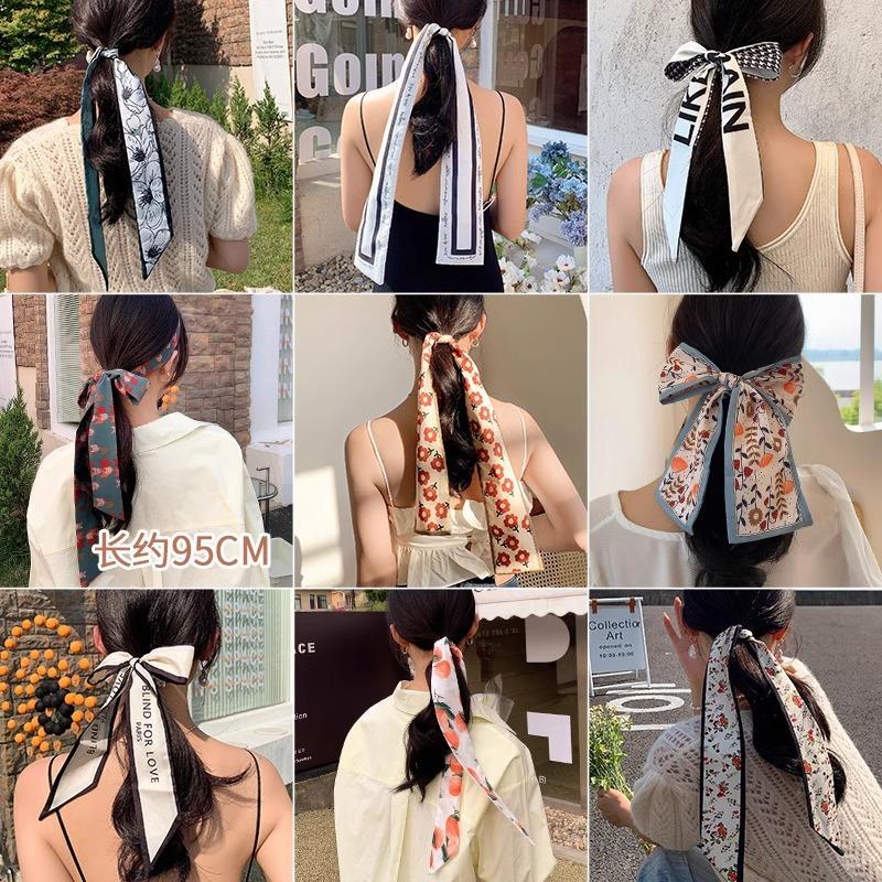 Silk Scarf Headband French Braided Hair Ribbon Versatile Ponytail Streamer Headgear Bag Decoration