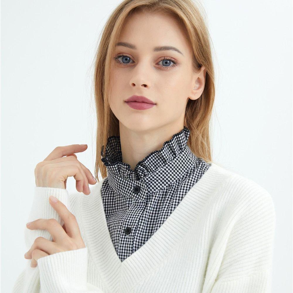 Detachable Lapel Half Shirt Houndstooth Adjustable Neckline Simple Plaid Fake Collar  Female