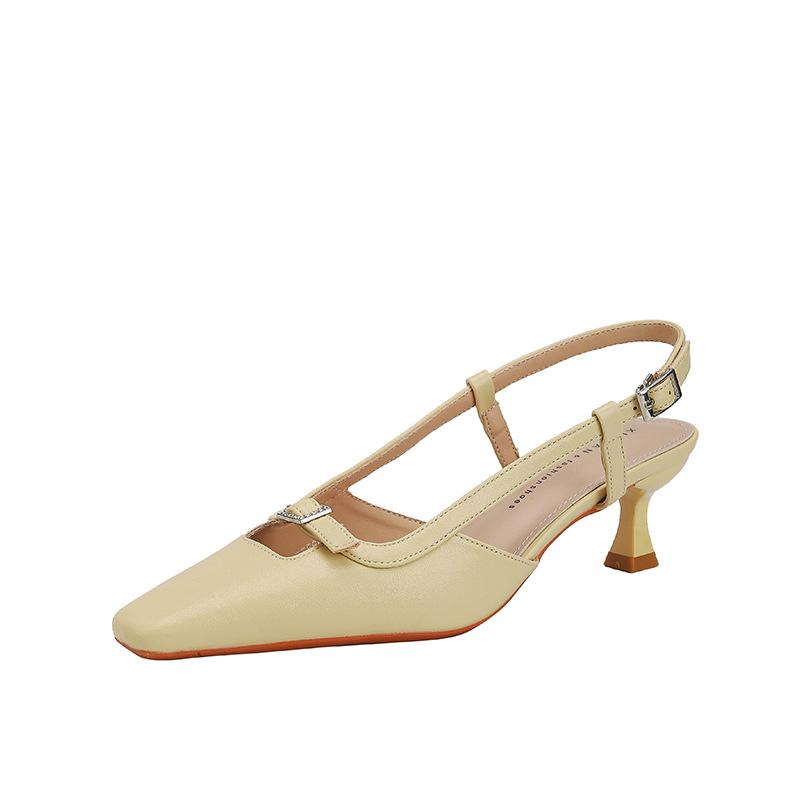 Fashion New Small Square Head Beautiful High Heels Design Temperament Single Shoes Diamond Buckle Kitten Heel Empty Sandals