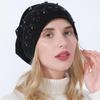 Women's Autumn Winter Double Layer Cotton Hot Diamond Binding Bead Pullover Versatile Warm Hat KTY
