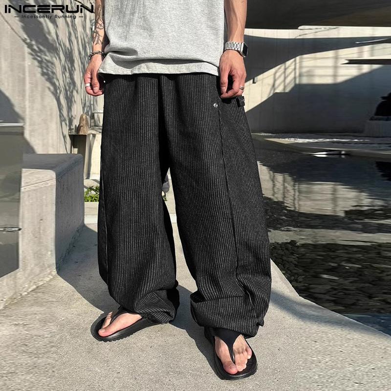 INCERUN Men Drawstring Elastic Waist Striped Casual Loose Harem Pants