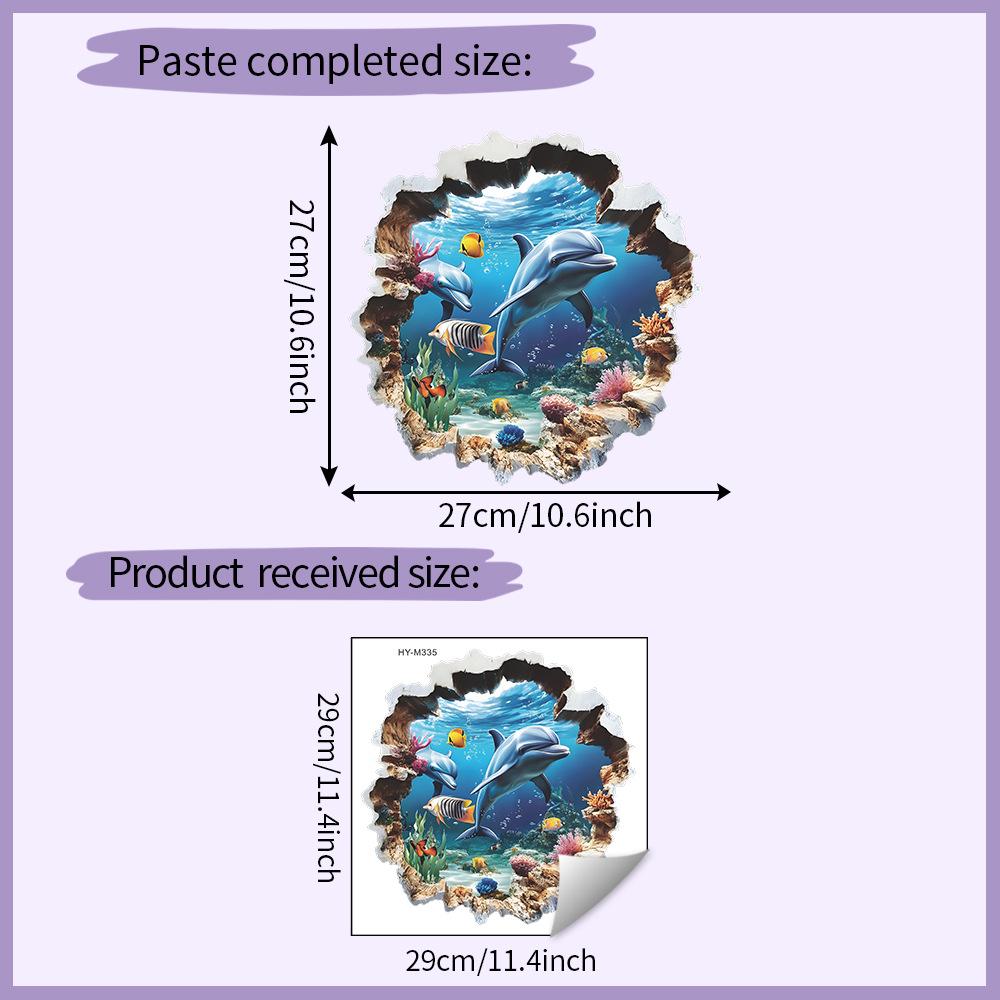 Мир Океана Дельфин Наклейка на стену в туалет Самоклеящаяся Съемная Водонепроницаемая для Ванной Комнаты Подводный Декор Дома Искусство 29X29CM разноцветный