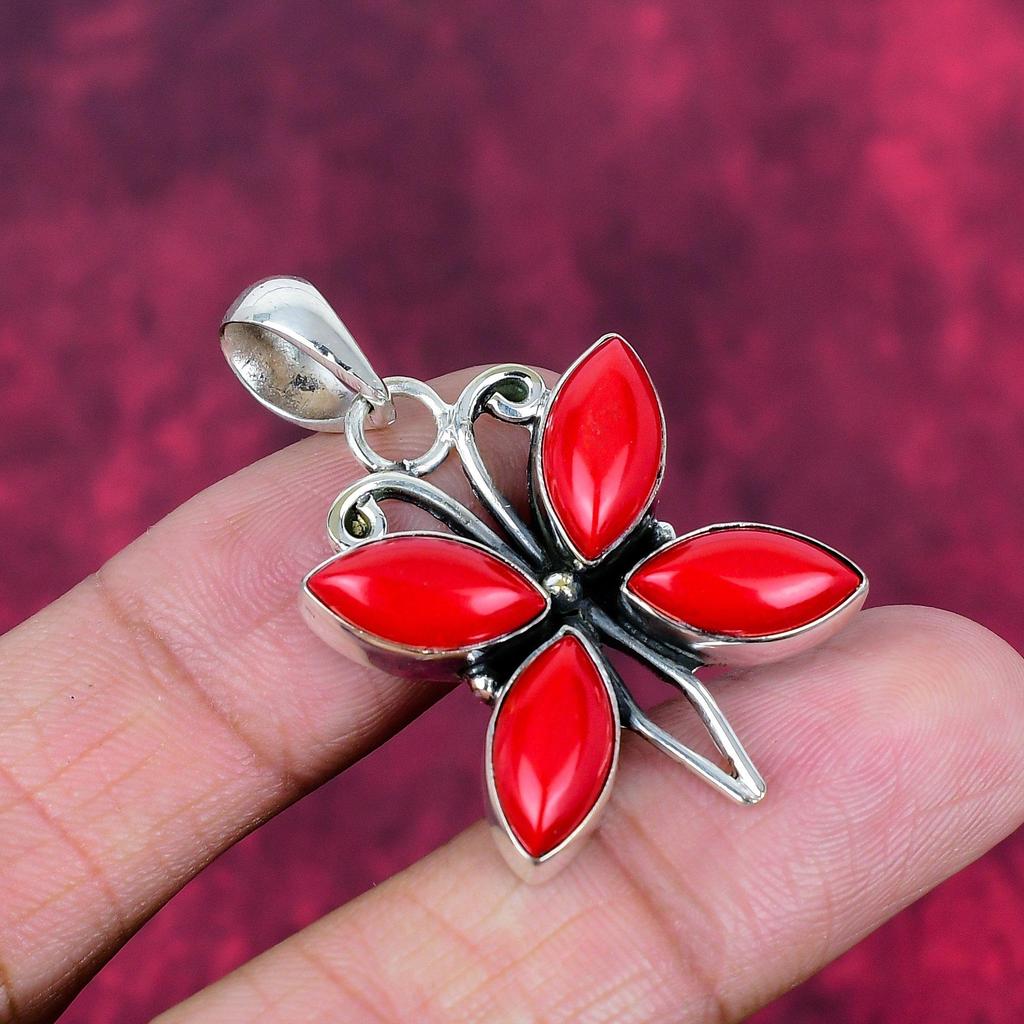 Přívěsek z červeného korálu, ručně vyrobený drahokam, 925 masivní přívěsek ze sterlingového stříbra, starožitné šperky, jako dárek k zásnubám