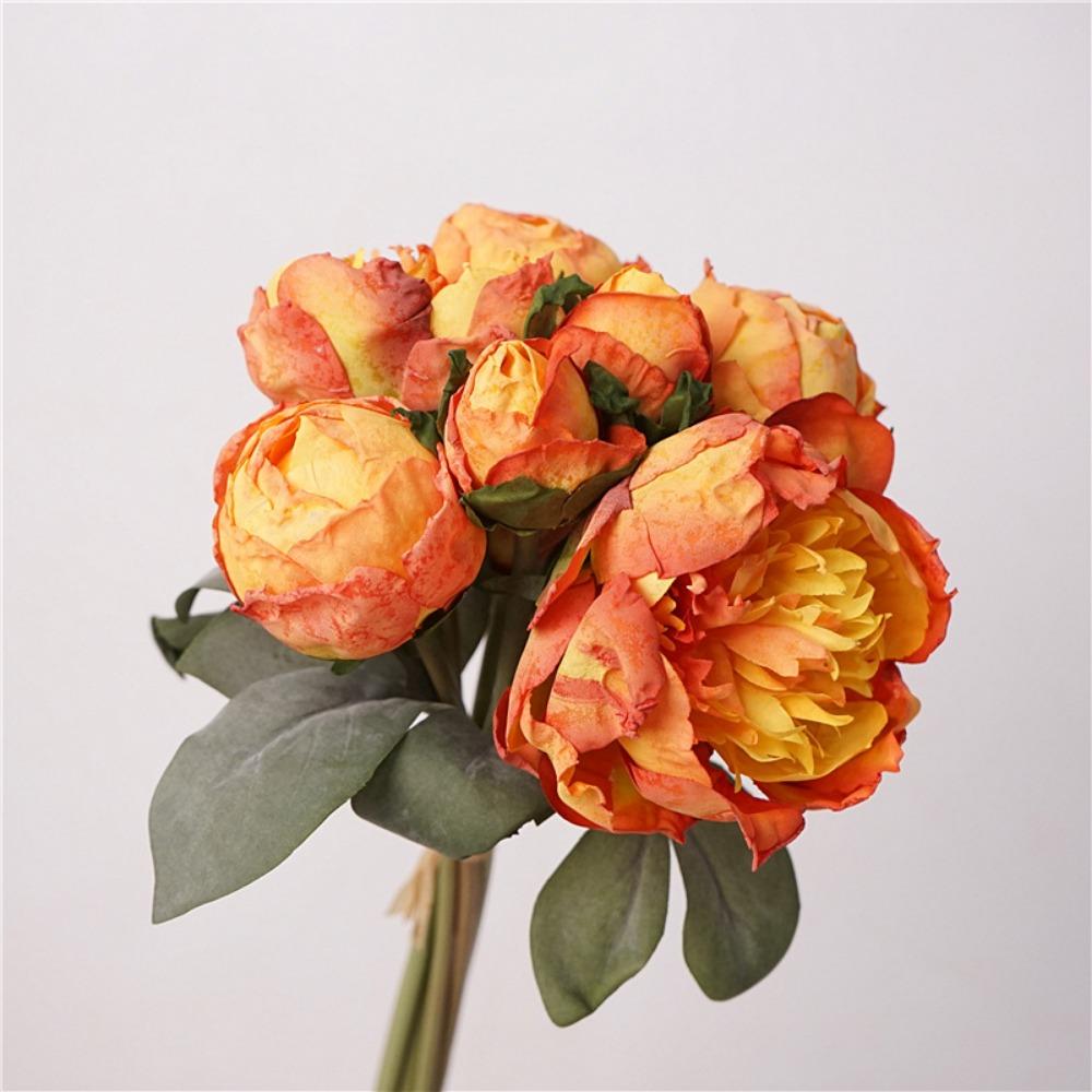 Multicolor Peony Artificial Flower 7 Heads Silk Petals Silk Fake Flowers Floral Arrangement Green Leaves Faux Flower Peony Gift