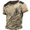 Vintage Men's T-shirt Summer American Shirt Tops Compass Printed Short-sleeve  Clothing Casual Streetwear