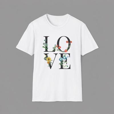 Floral LOVE Typography T-Shirt and Kids Tshirt | Flower Lettering Tee
