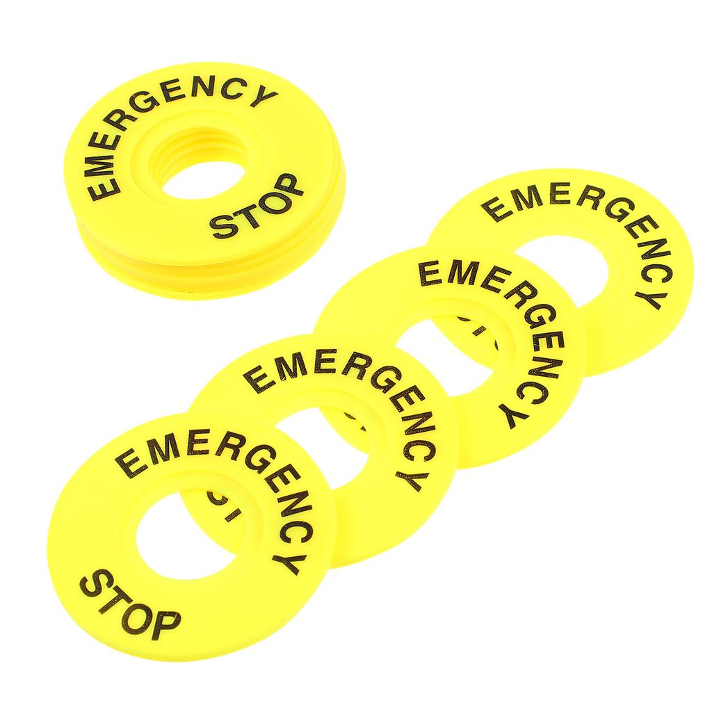 10Pcs Push Button Emergency Ring Round Warning Sign 60Mm Od 22Mm Id Yellow High Visibility Replacement for Stop Switch