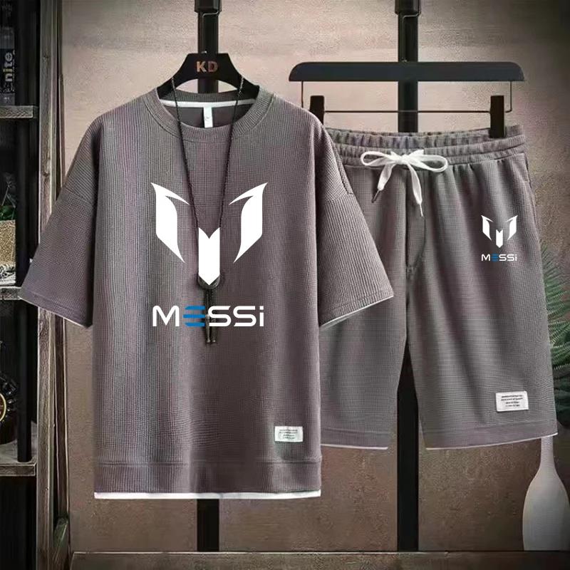 men's T-shirt and shorts set, summer sportswear, loose fitting T-shirt, 2 pieces