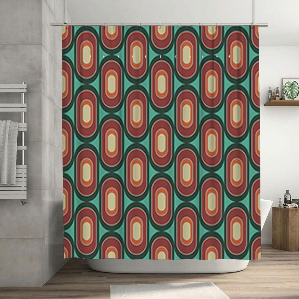 Vintage Retro Style Shower Curtain Classic Colorful Circles Pattern for Bathroom Decor 72'' x 84'' Blue, Red, Beige Green