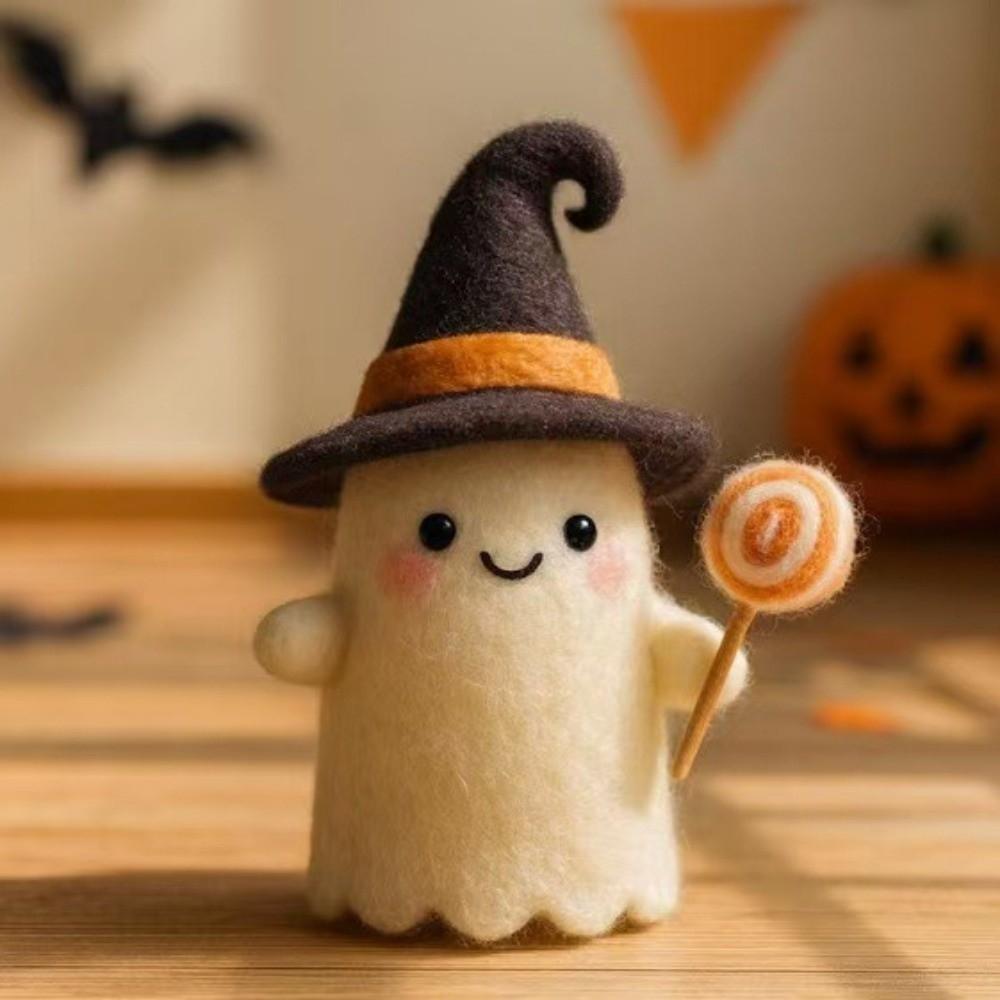 Cute Wool Felt Ghost Statue Toy Halloween Decoration Pumpkin Figurine Home Decoration