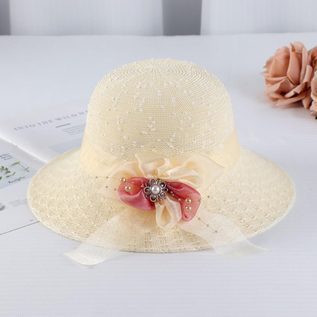 Summer New Women's Knitted Sun Hat Sunshade Hat Breathable Travel Flower Mom Fisherman Hat