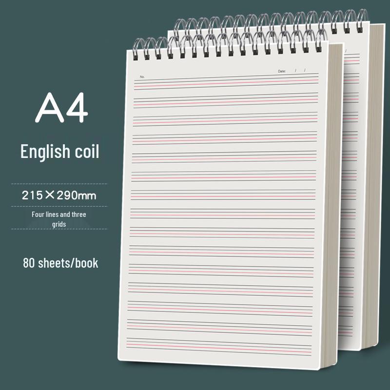 English Spiral Notebook: 4 Lines, 3 Spaces for Junior, High School & Elementary Students