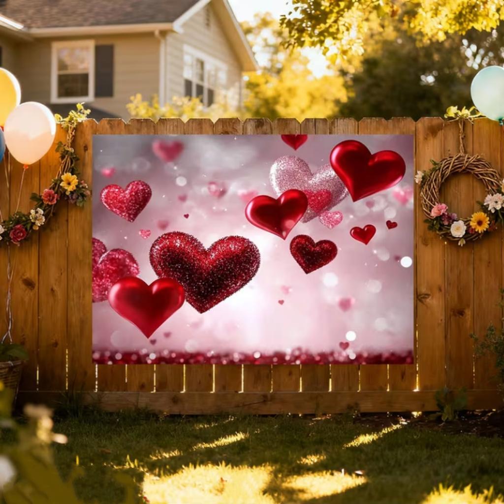 Red Pink Heart Balloon Background Multi Functional Love Banner Birthday Festival Wedding Couple Portrait Photography Backdrop