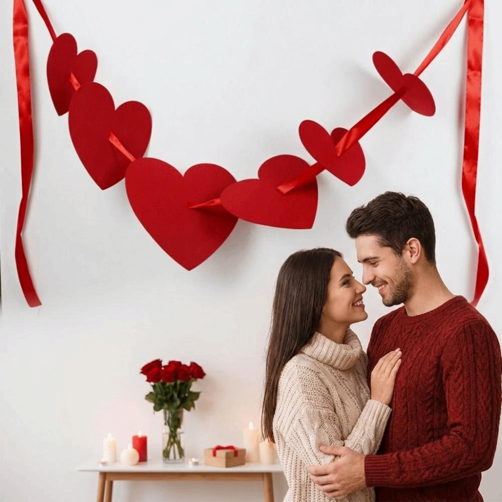 Red Heart-Shaped Banner 300cm Valentine's Day Banner Durable Wedding Banner Garland  Proposal Event
