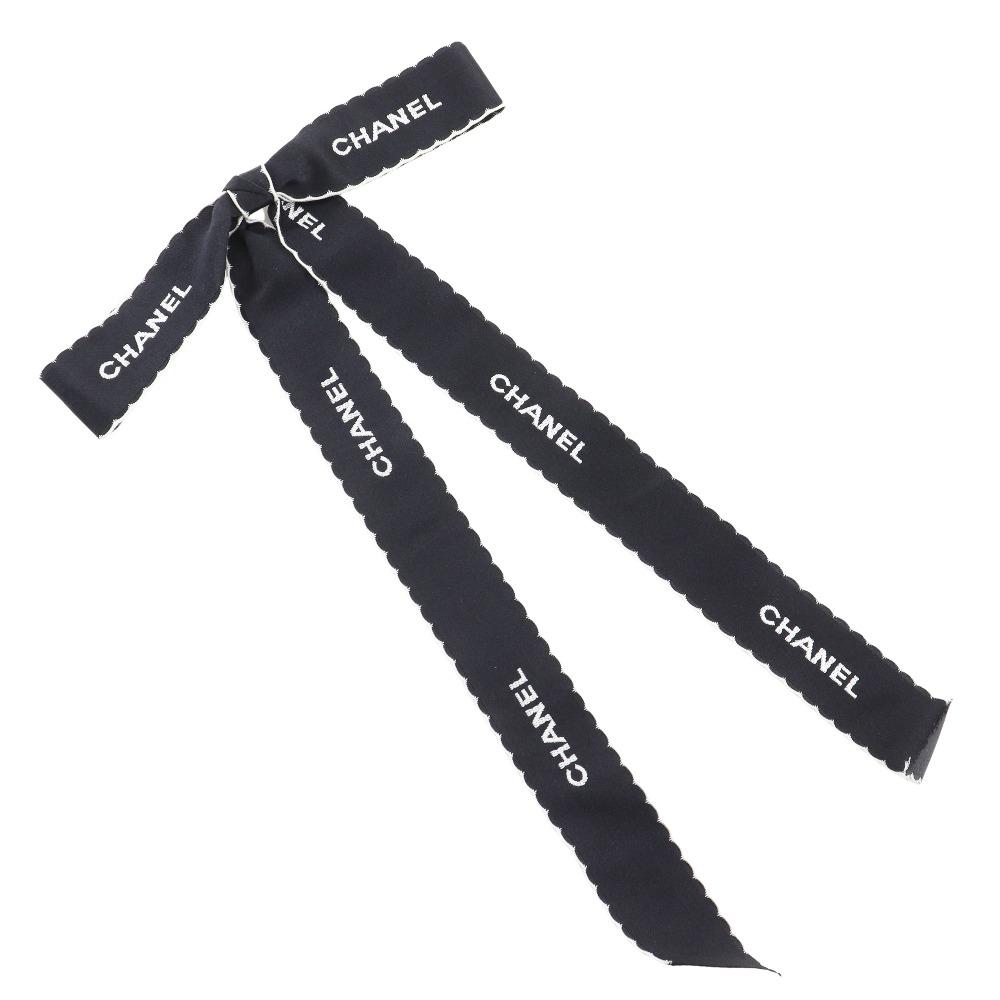 Chanel Ribbon Brooch Logo Vintage Black / White Satin Ribbon 15g Women Used