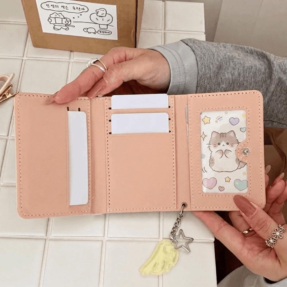 Lightweight Polka Dot Trifold Wallet PU Leather Mini Wallet Aesthetic Card Holder Daily Use