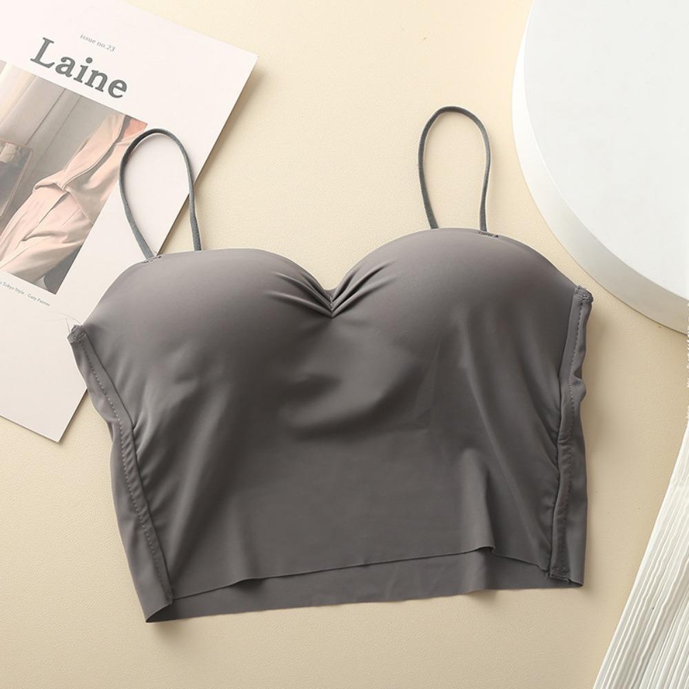 Ice Silk Seamless Gathering Without Steel Ring Thin Suspender Underwear Women's Fixed One-piece Cup Non-slip Comfortable Back Tube Top Women