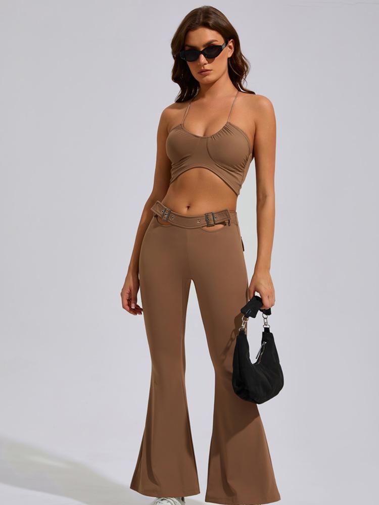 Sports Sexy Underwear Suspender Yoga Suit Set Women's Nude High-end Wide-leg Hip-lifting Pants Set