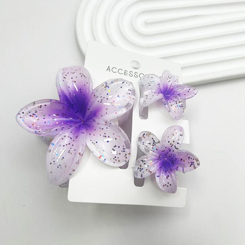 3Pcs Colorful Gradient Color Flower Hair Claws Sweet Barrettes  Shark Clip For Women Girls Beach Hair Accessories Gifts