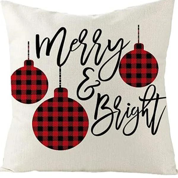 Merry Christmas Decor Cushion Cover 45x45 cm Pillow CaseCartoon Reindeer Santa Claus Printed Throw Pillowcase Linen Pillow Cover