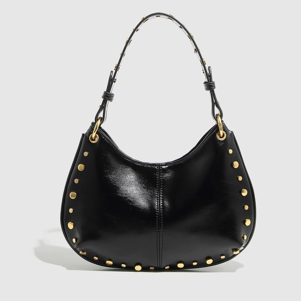 Fashionable and Trendy Underarm Bag, Rivet Handbag, Chain Shoulder Bag, Boston Crossbody Women's Bag, Versatile and Portable