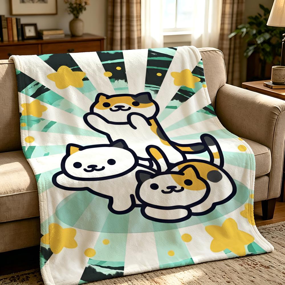 Game N-Neko Atsume-e Throw Thick Comfort Flannel Quilt, Multi-scene Use Indoor Outdoor Daily Nap