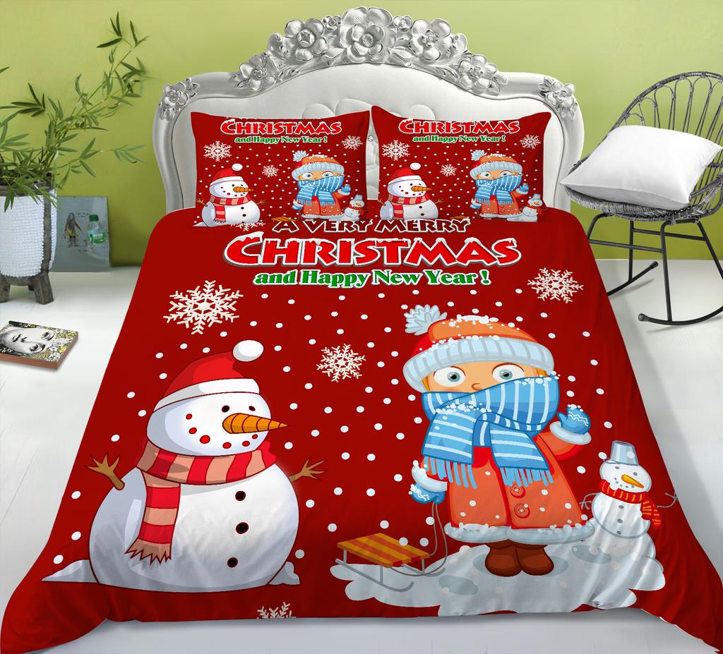 Christmas Bedding Santa Claus Quilt Cover Pillow Cover Bedding Set Duvet Cover Full Size Single/Double Bed Home Decoration