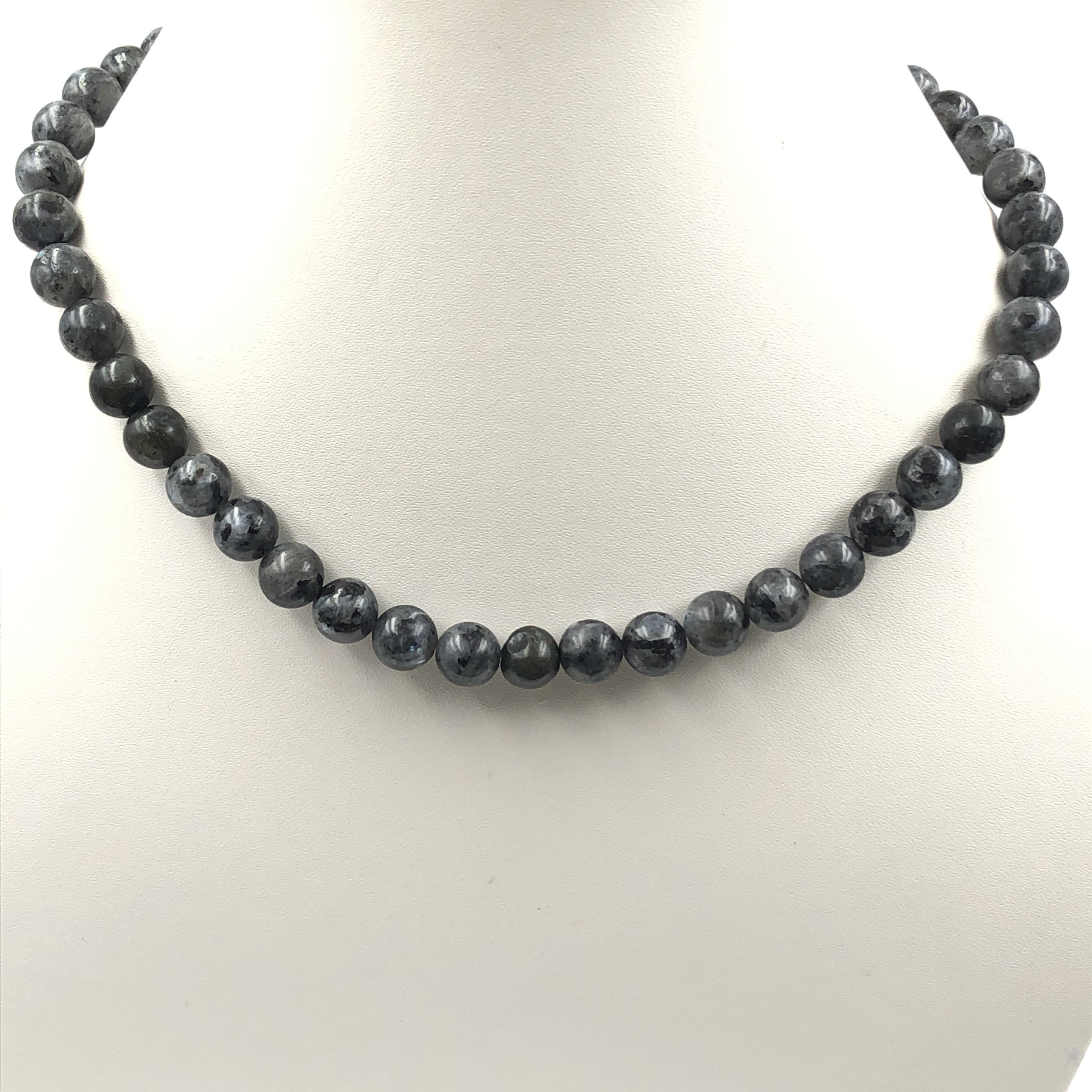 8 мм Натуральный Камень Ларвакит Круглые Бусины Красивое Колье-чокер 17-21  Ручная Работа Подарок На Годовщину 8BN-26