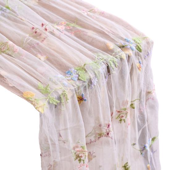 Embroidered Floral Table Runner Sheer Tulle Table Runner Butterfly Flower Table Runner for Dining Table Wedding Baby Shower Spring Party Small