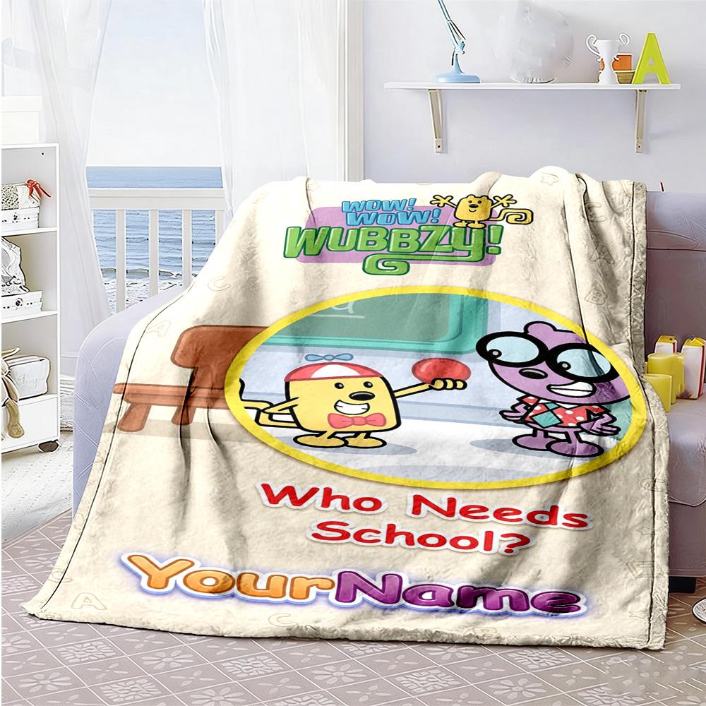 Wow! Wow! Wubbzy Personalized Text Blanket Cozy Customizable Blanket Ultra-Soft Throw For Picnics Seaside Livingroom Couch for All Occasions