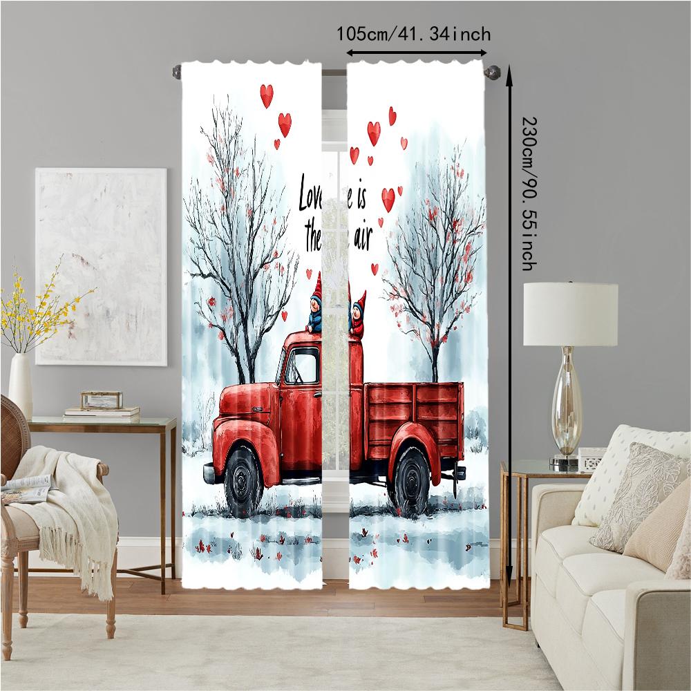 2 pcs, versatile polyester transparent curtains for home decoration Valentine's Day (2) for use in bedrooms and living rooms