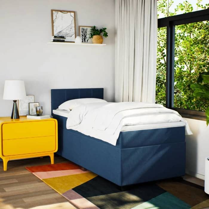 Maison Exclusive - Sommier à lattes de lit avec matelas Bleu 90x190 cm Tissu