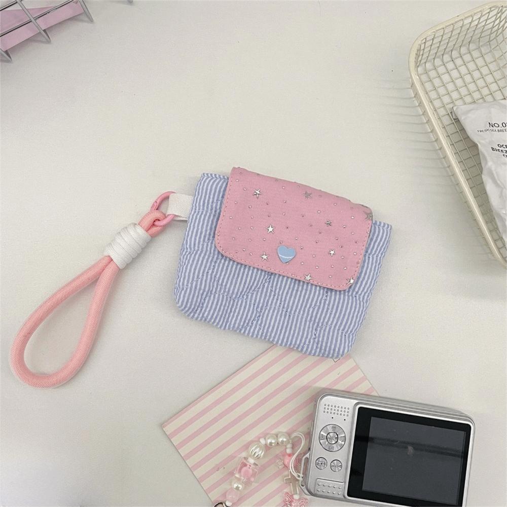 

Kawaii Mini Earphone Storage Bag Stripe Snap Button CCD Camera Storage Bag Star Card Key Purse For Women Girls