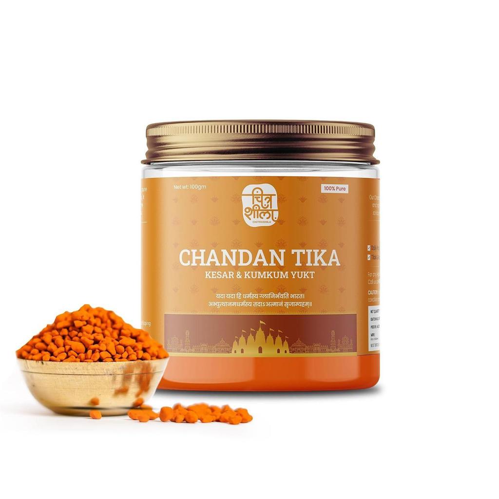 CHITRASHILA® Chandan Tika für Puja Reines Kesar mit Kumkum & Kampfer