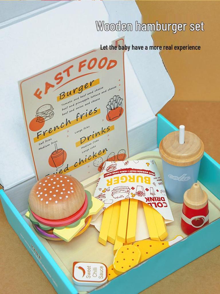 Children's Wooden Play Kitchen Hamburger Set: Educational Toy for Boys and Girls