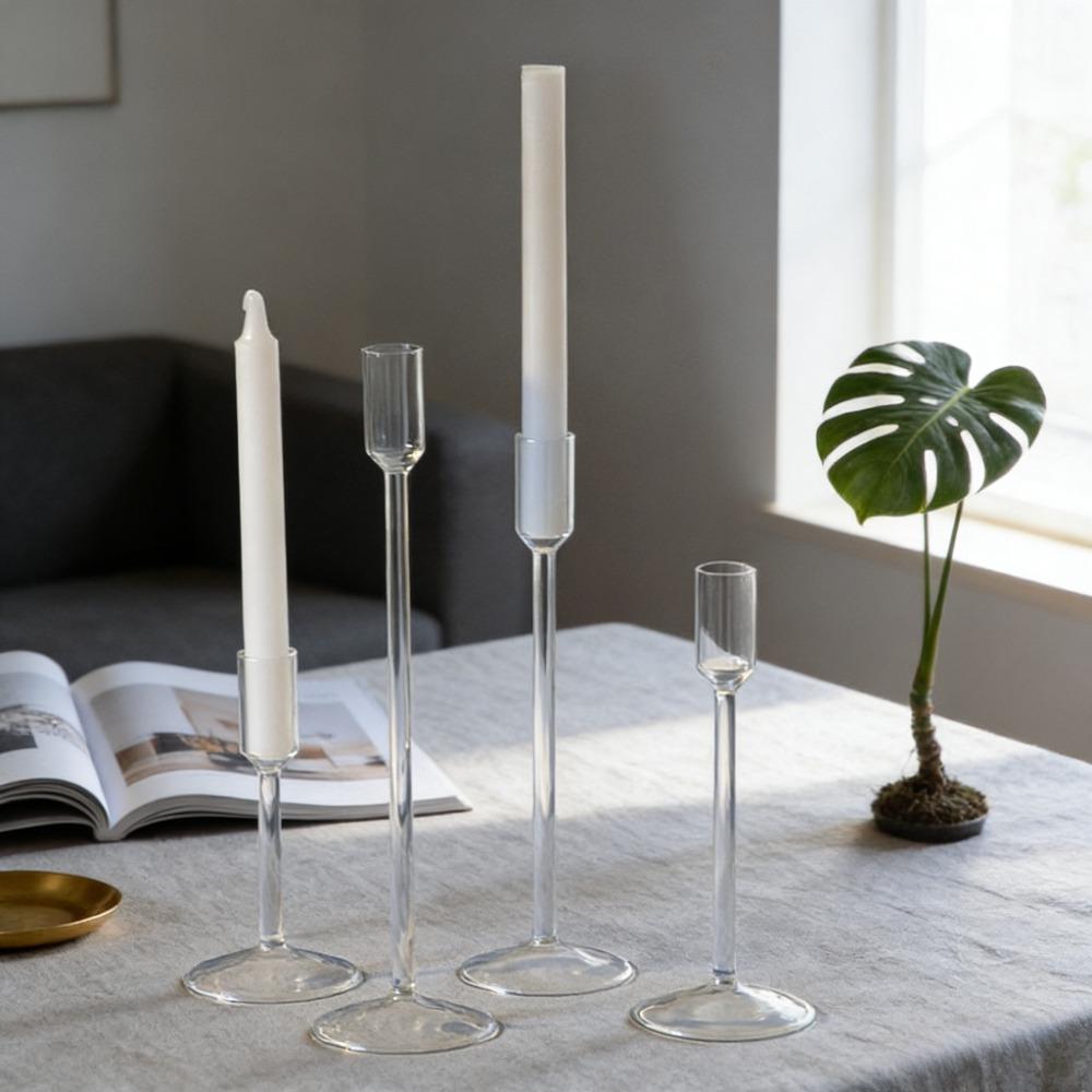 Nordic Minimalism High Footed Glass Candle Holders Romantic Candlelight Dinner Ornament for Wedding Party Table Decoration