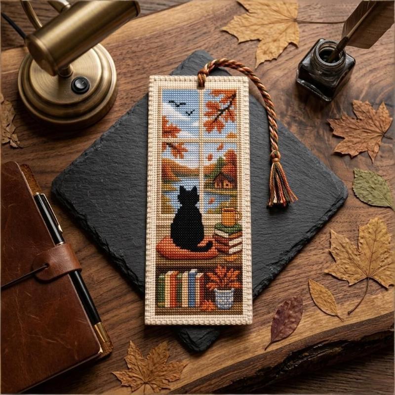 DIY Seasonal Cat Cross Bookmark Material Kit Handcrafted Braided Rope for Art Craft Enthusiasts Personalized Book Accessory Gift