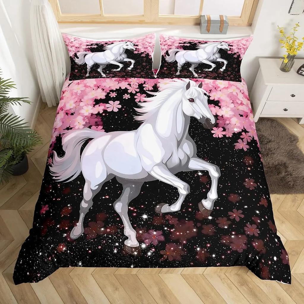Galloping Horse Bedding Set Horse Duvet Cover Twin Full Queen King Farmhouse Animals Comforter Cover for Kids Girls Teens Room