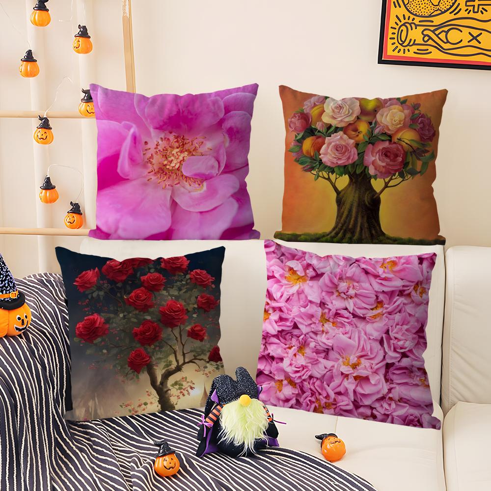 Beautiful Flowers Bulgarian RoseS Pillow Case Comfort Sofa Bed Silky Elegant Invisible Zipper Decorative Cushion Cover