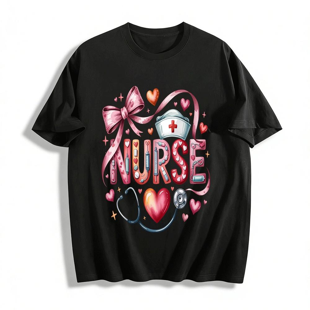 Love Medical Element Nurse Themed Print Casual Top Pure cotton T-shirt XXS