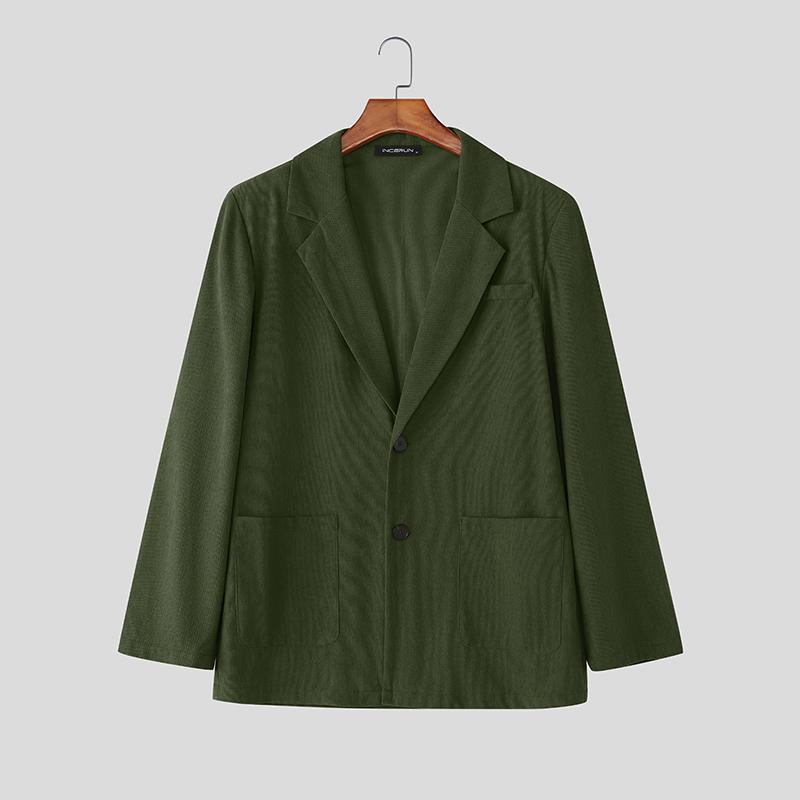 

INCERUN Autumn Men Notched Lapel Long Sleeve Blazer Corduroy Casual Coats 5XL армія зелений колір