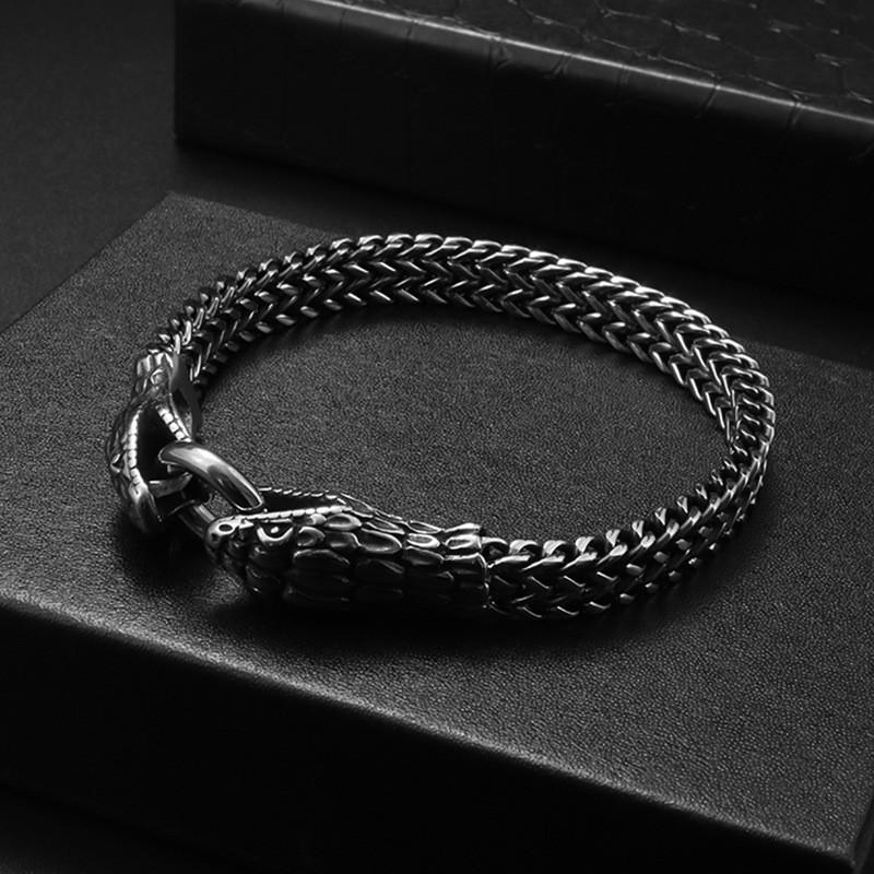 

New Trend Personality Weaving Stainless Steel Metal Chain Stereo Engraving Two-headed Snake Bracelet for Men Women Jewelry Gift