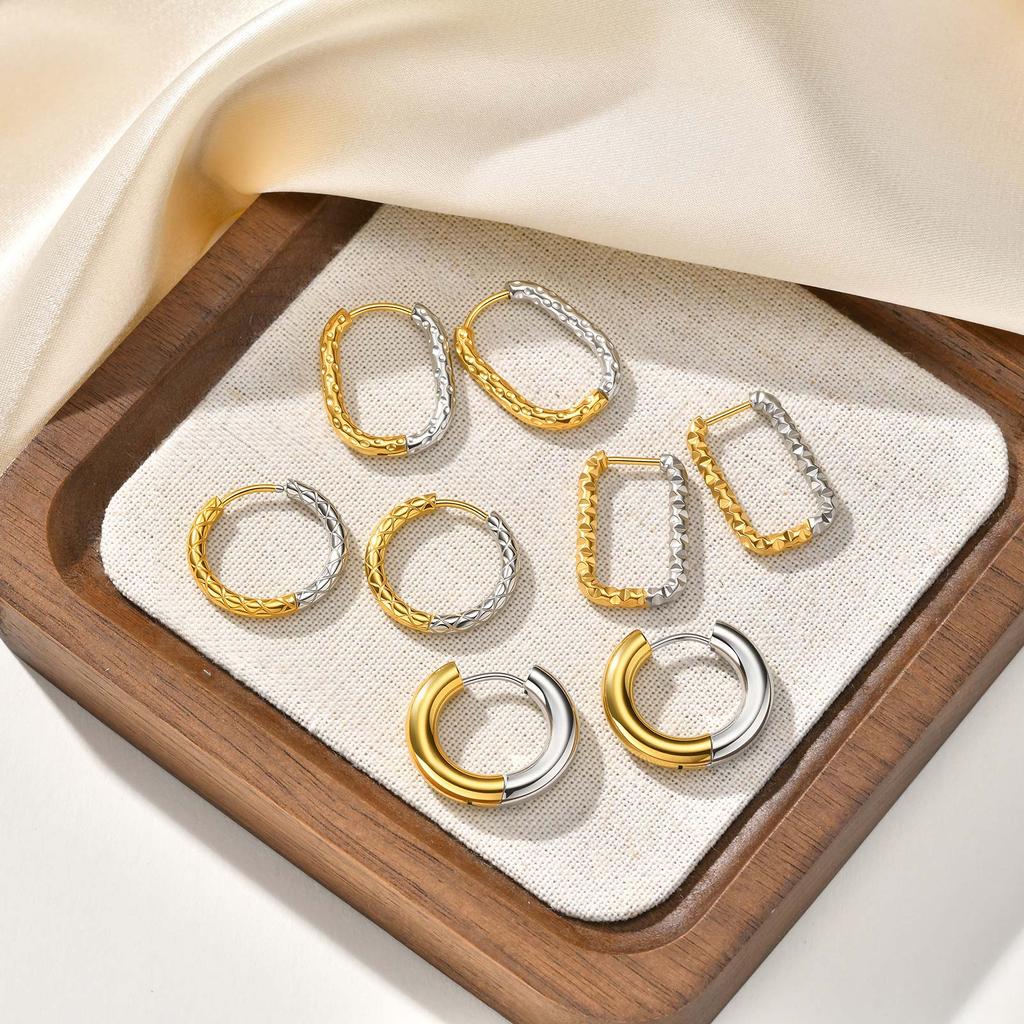 18K Gold Plated Two Tone Earrings for Women, Stainless Steel Earrings, Chunky Thick Dangle Earring Statement Jewelry