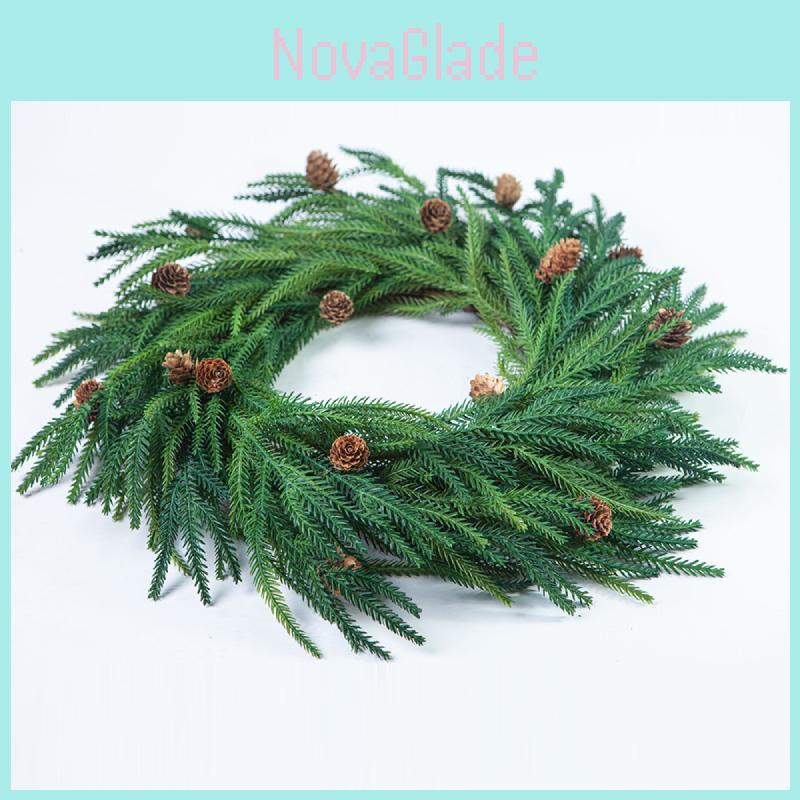 New Soft Touch Realistic Christmas Wreath With Pinecones Red Berries And Norfolk Pine Needles