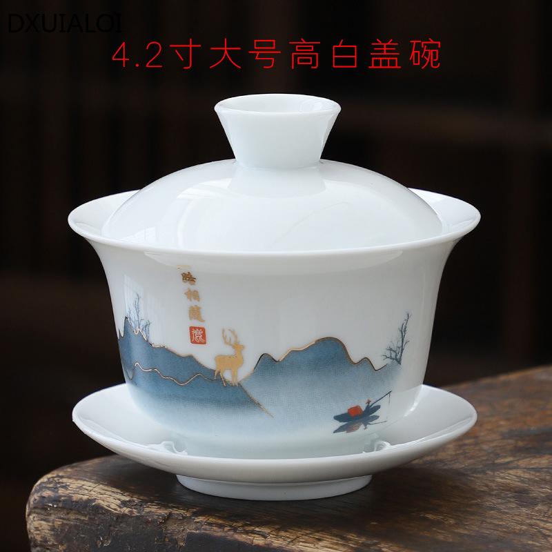 1pcs tea cup Ceramic tea bowl White porcelain large Sancai cover bowl teacup Kung Fu Tea High Quality Chinese style