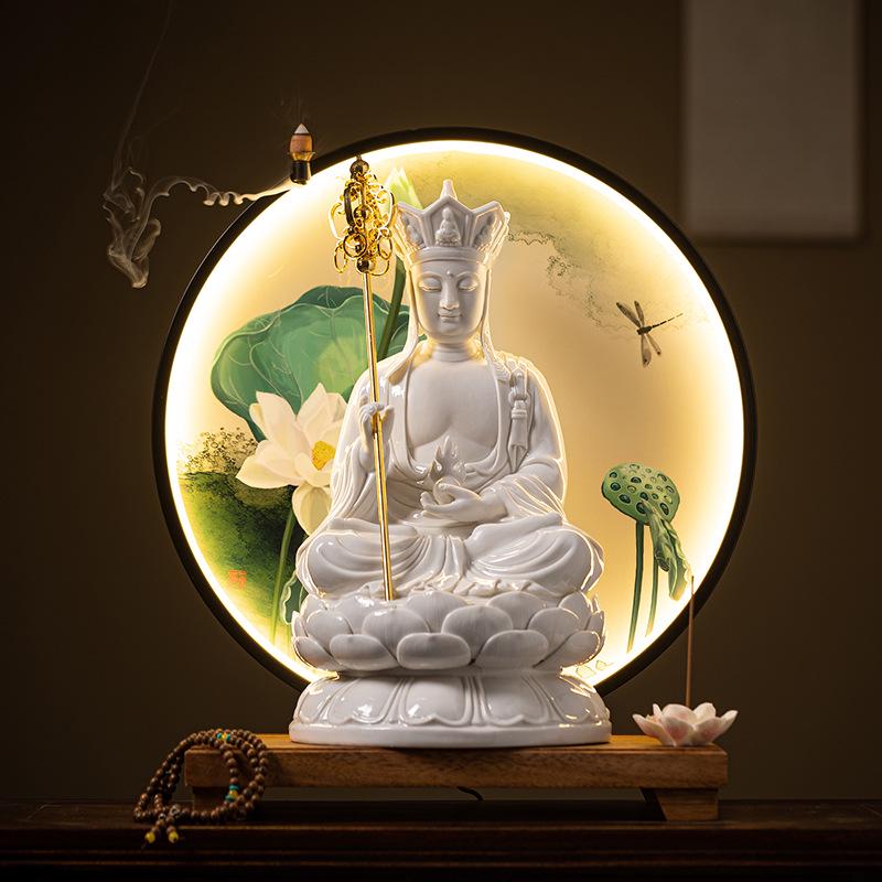 Zen Ceramic Ksitigarbha Bodhisattva Backflow Incense Burner - Buddha Statue for Aromatherapy and Home Decor.