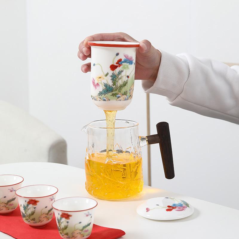 Travel Kung Fu Tea Set Glass Tea Pot Portable Bag Ceramic Kuaike Cup Outdoor One Pot Three Cups