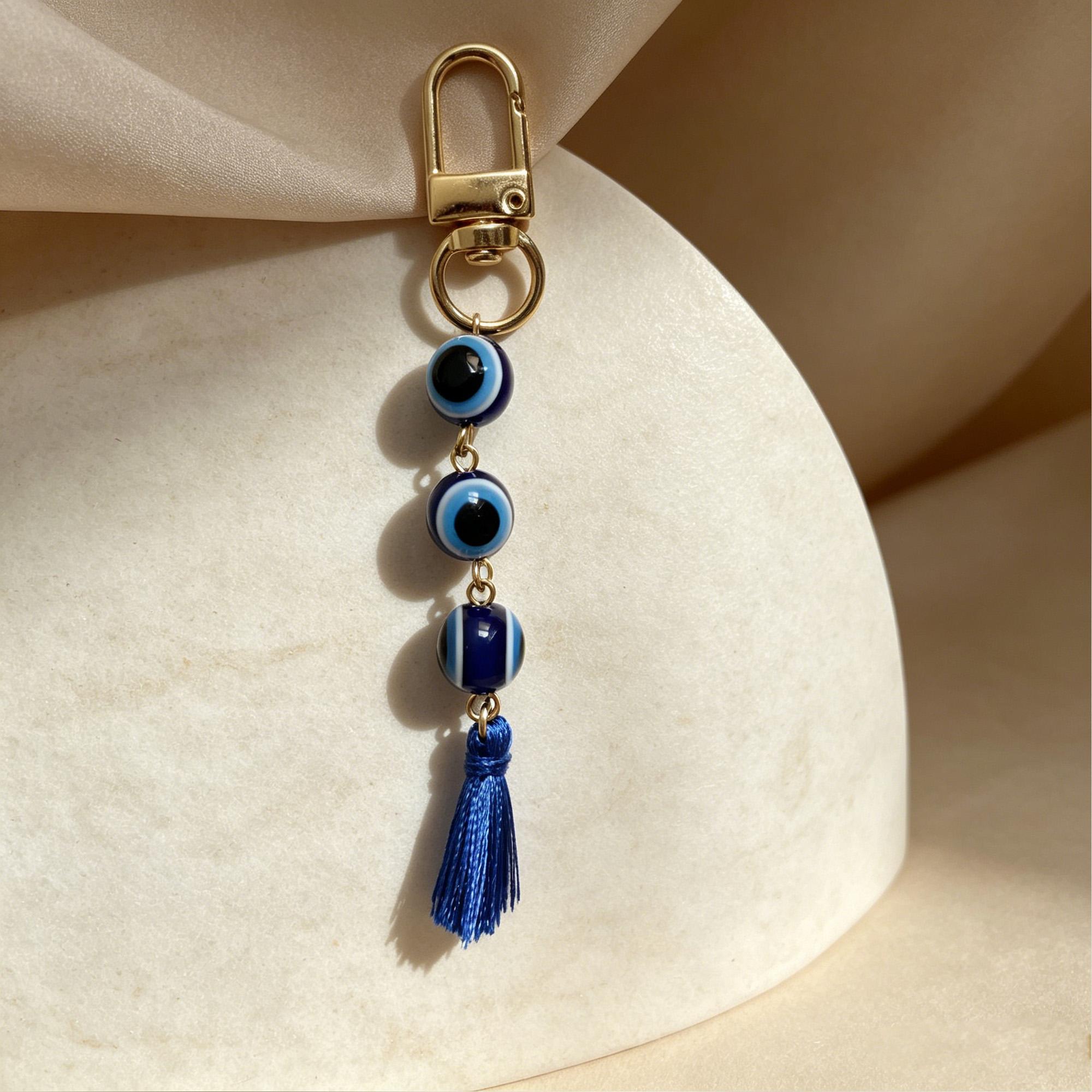 Evil Eye Keychain, Protection Blue Eye Keyring, Lucky Tassel Evil Eye Key Chain, Turkish Nazar Bag Charm Boho Gift 1Pc